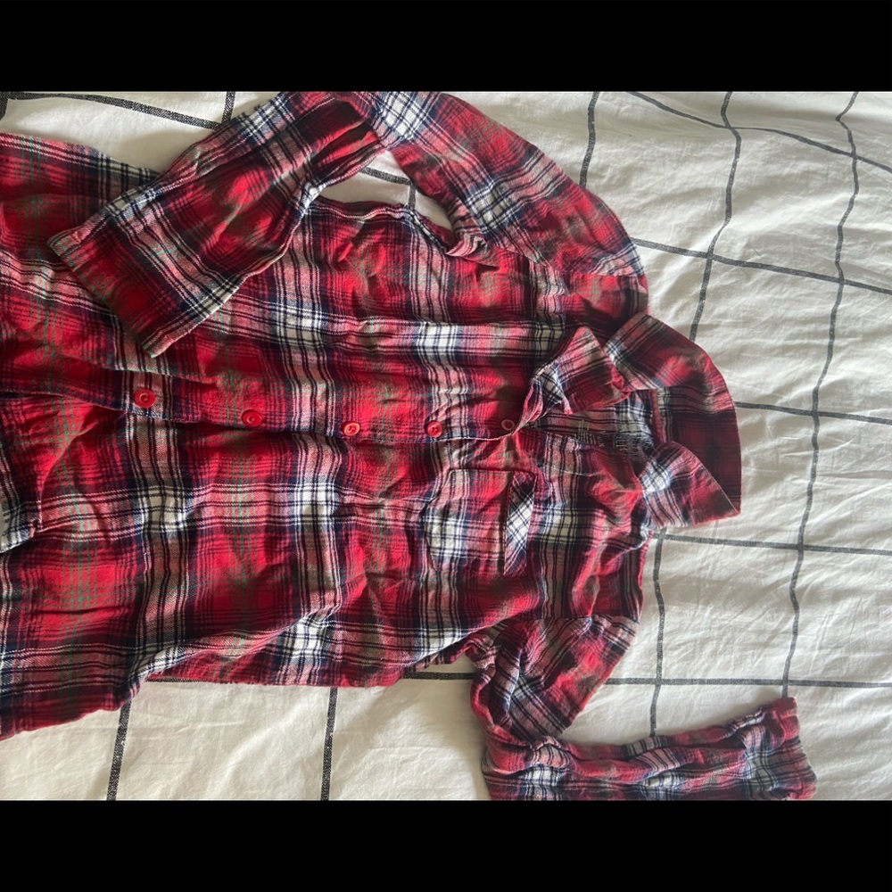 red button up pajama shirt